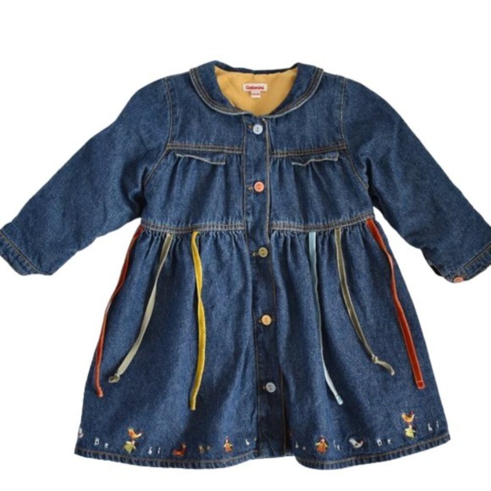 Catimini Denim Jean Embroidered Button Front Dress 18 Months (81 cm)